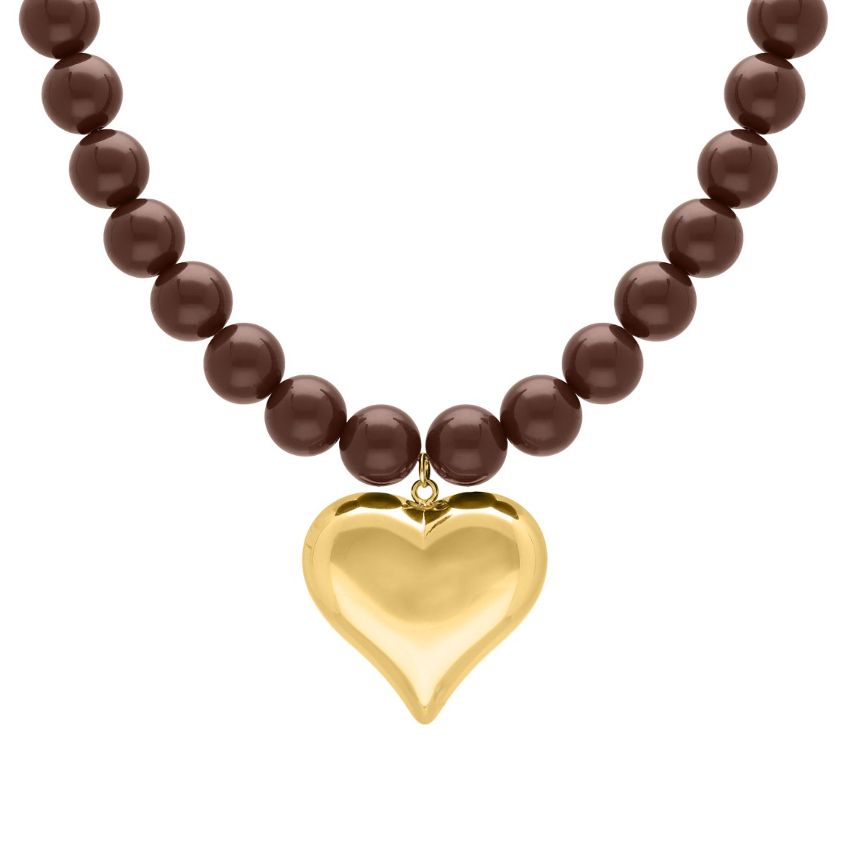 Bruine kralen ketting met goud hart