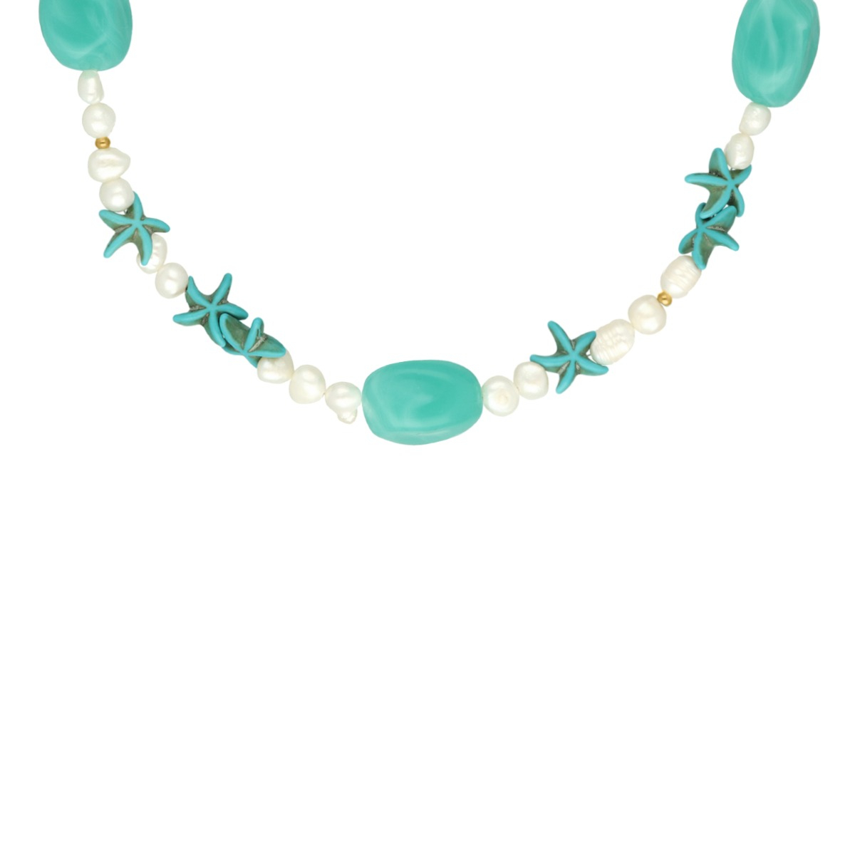 Parelketting aqua bedels goudkleurig