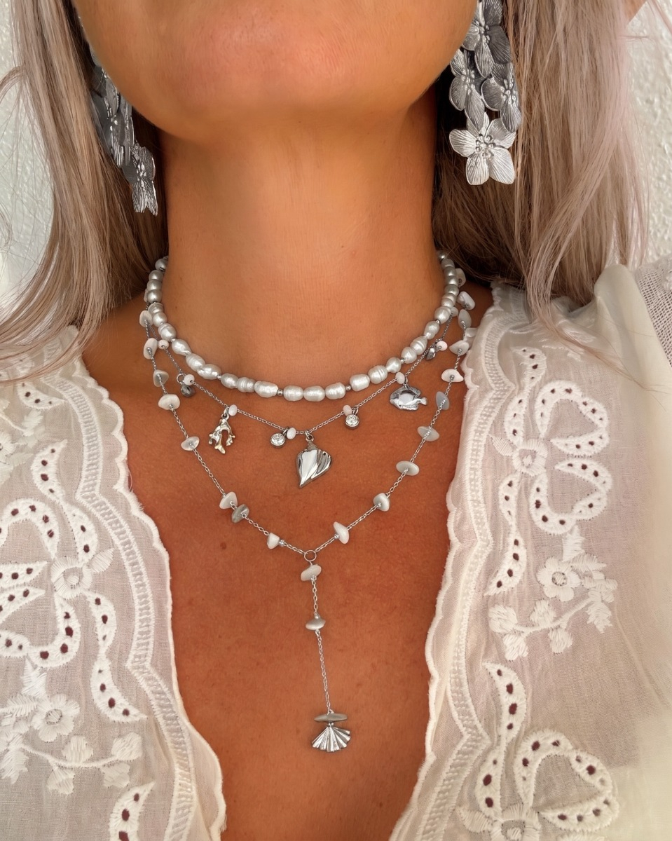 Zilveren necklaceparty parels