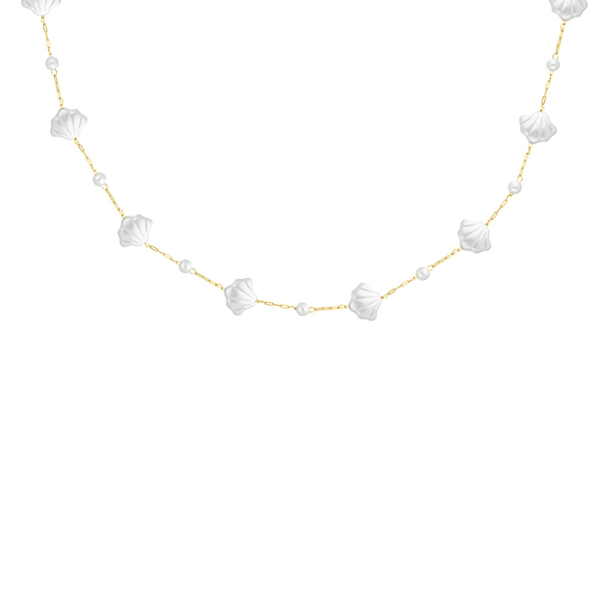Schelpen ketting met parels goudkleurig