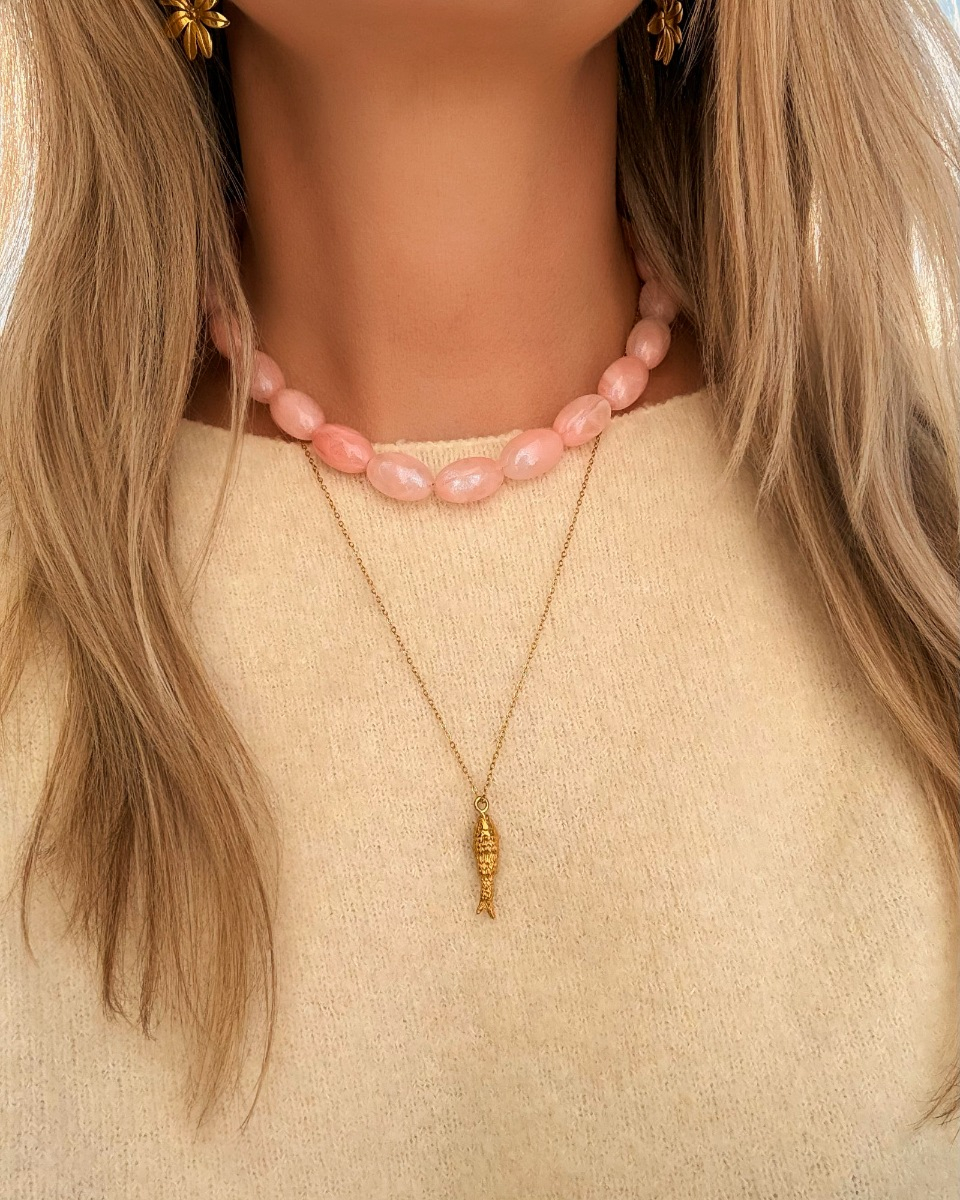 Ovale kralen ketting roze
