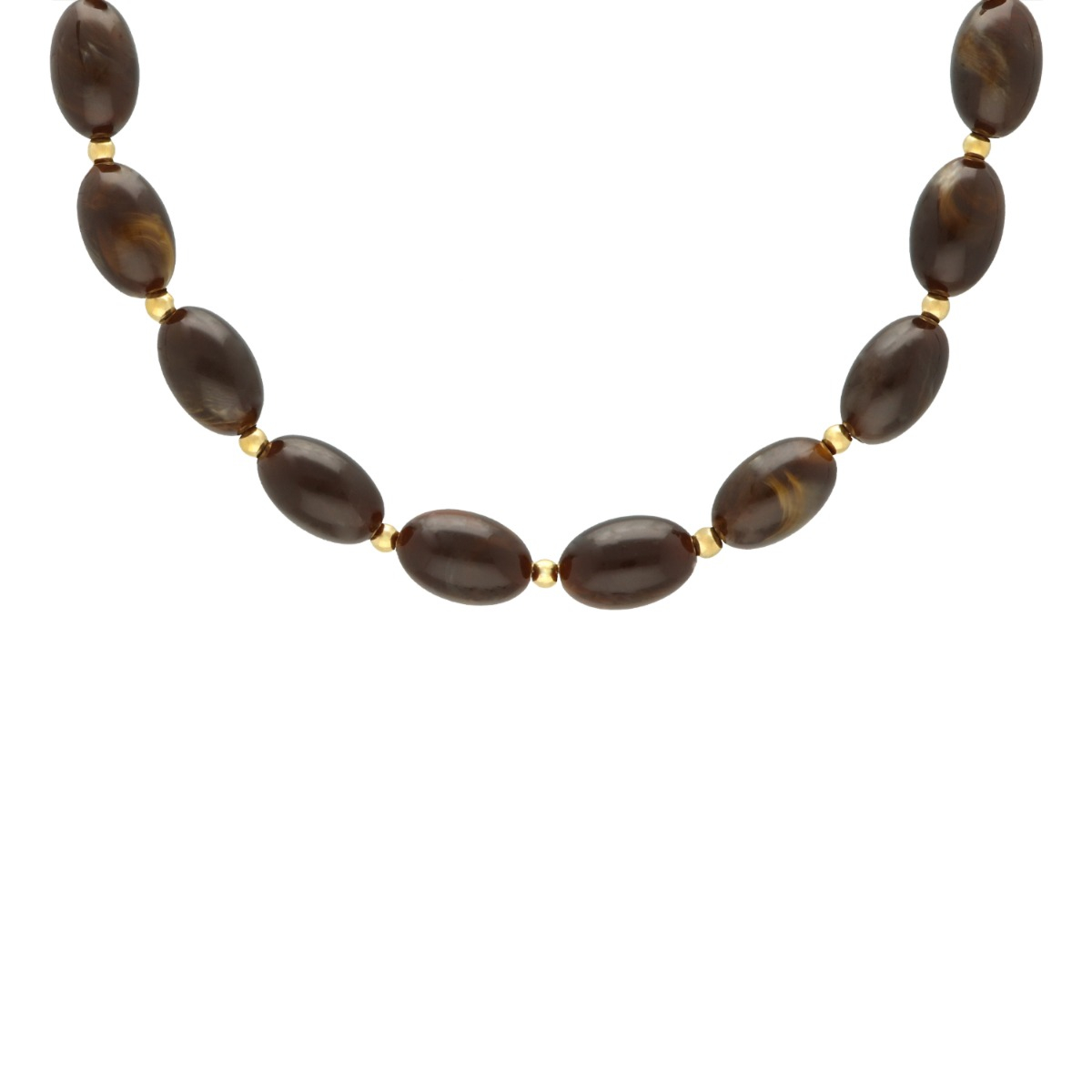 Ovale kralen ketting bruin met bolletjes
