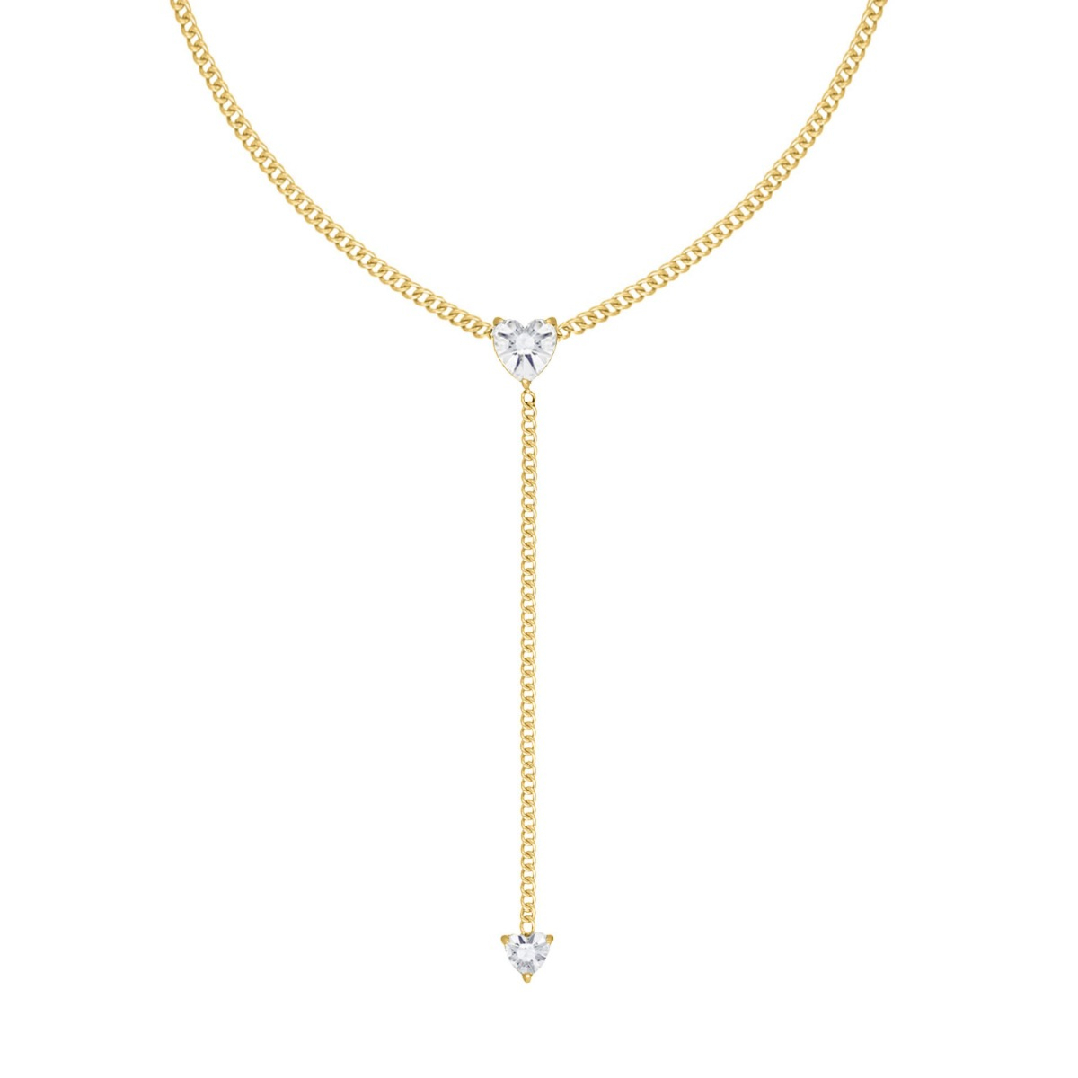 Lange ketting met hartjes steentjes goudkleurig