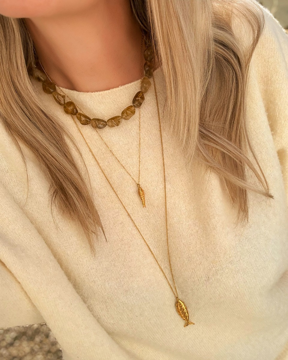 Lange ketting goud met vis
