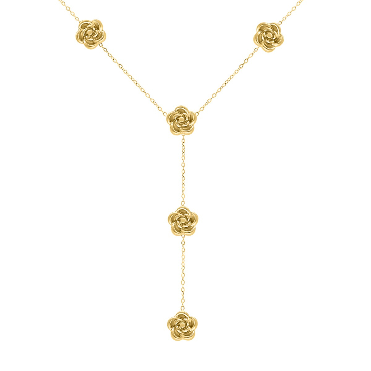 Y ketting met roosjes goudkleurig