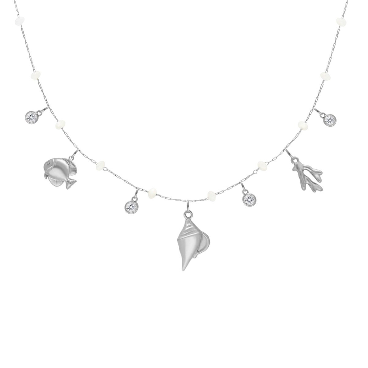 Bedelketting witte steentjes & zee bedels