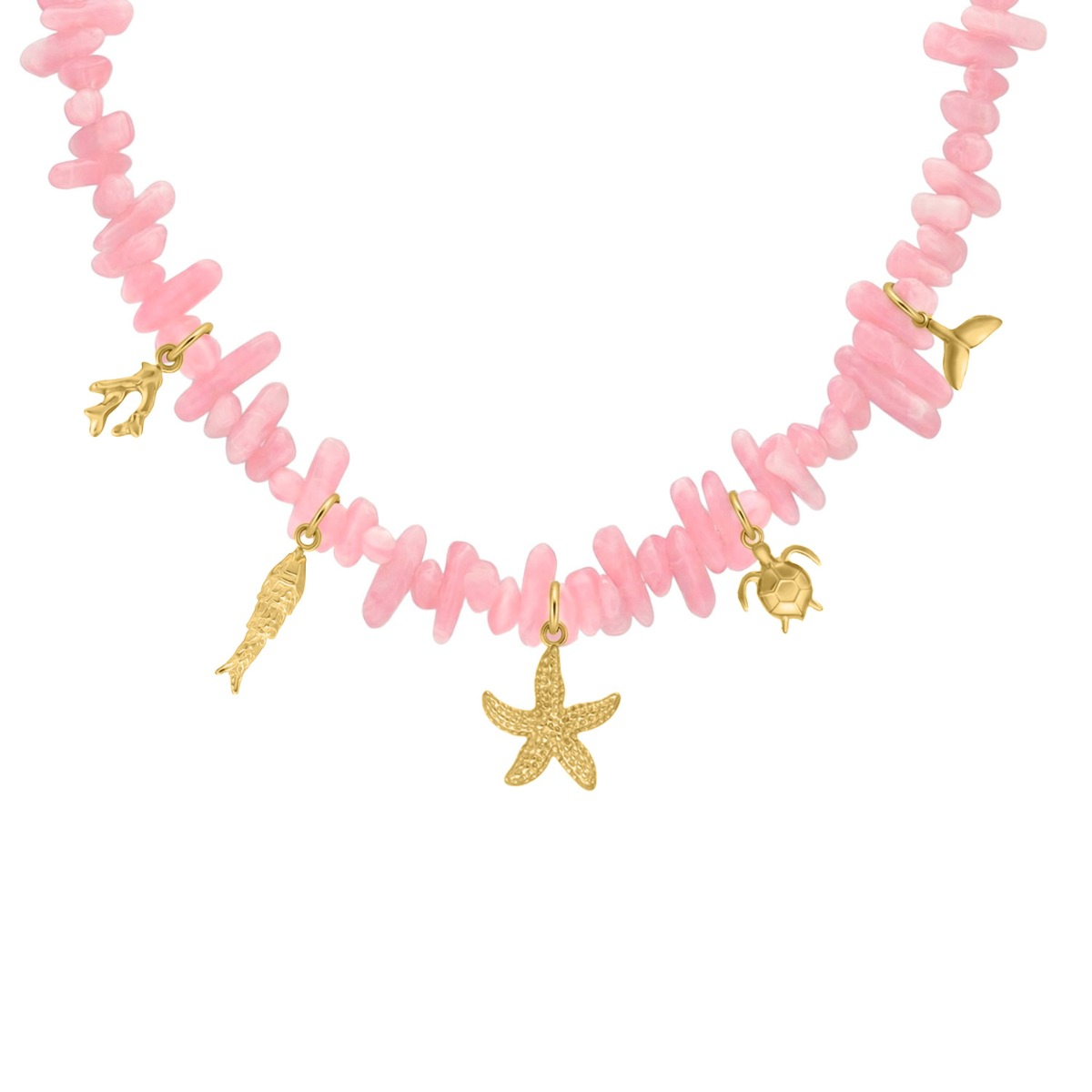 Kralenketting roze met zomer bedels goudkleurig
