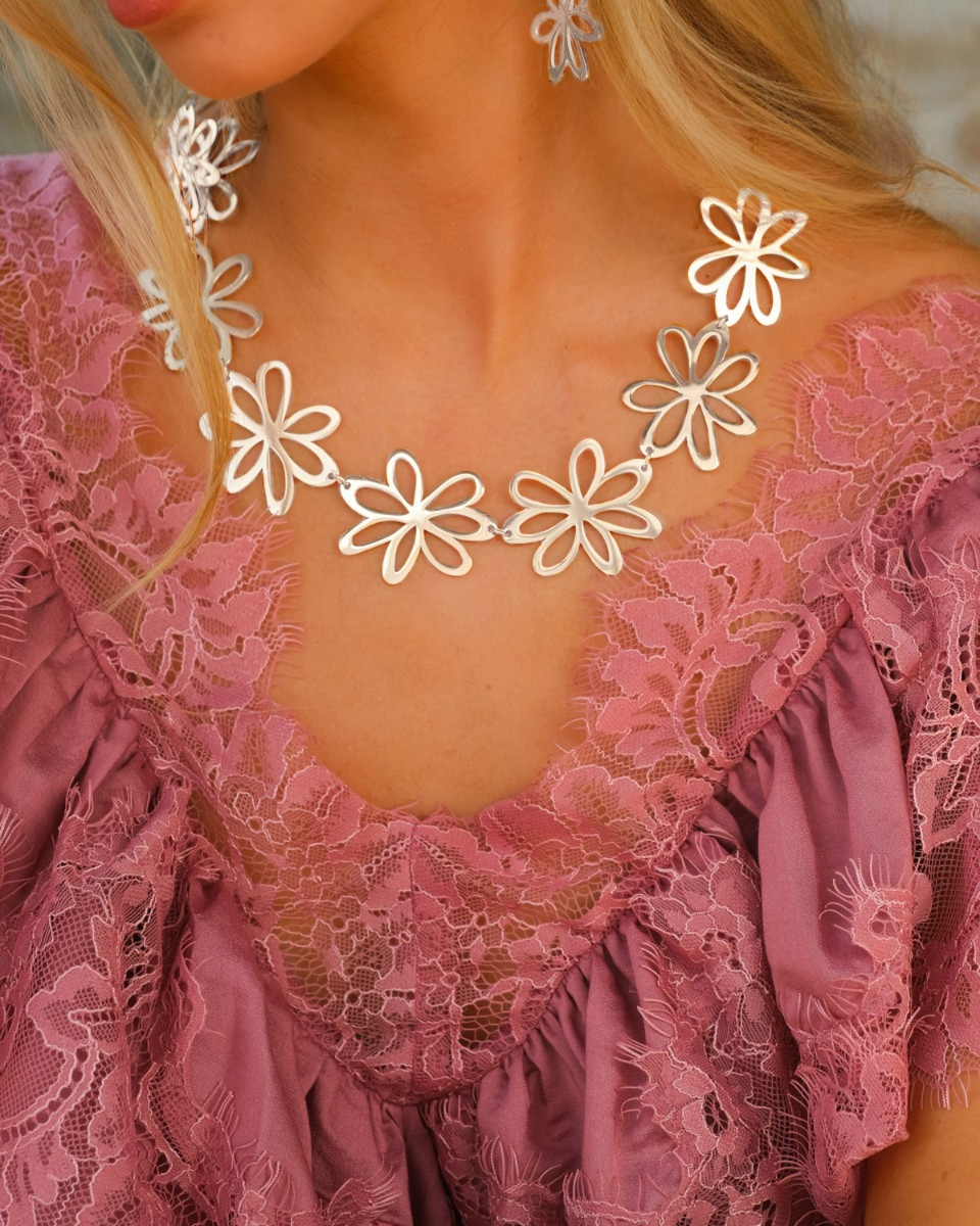 Zilveren ketting statement bloom