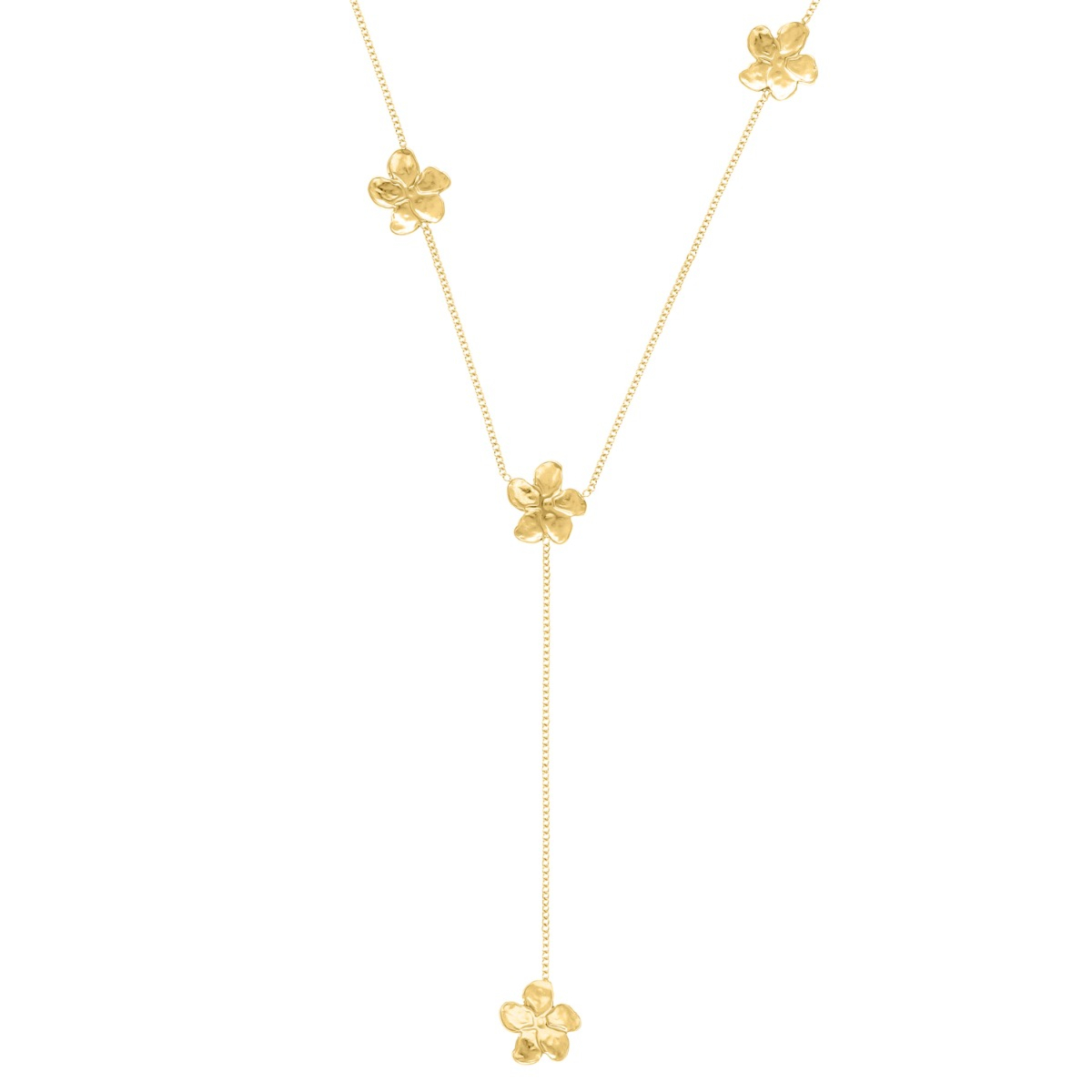 Ketting y vorm met bloemetjes goud