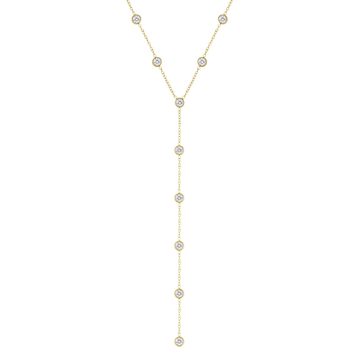 Y ketting met ronde steentjes goudkleurig