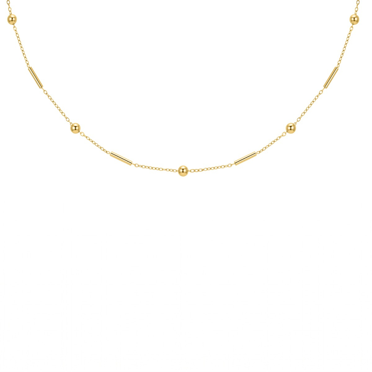 Ketting met subtiele bolletjes & tubes goudkleurig