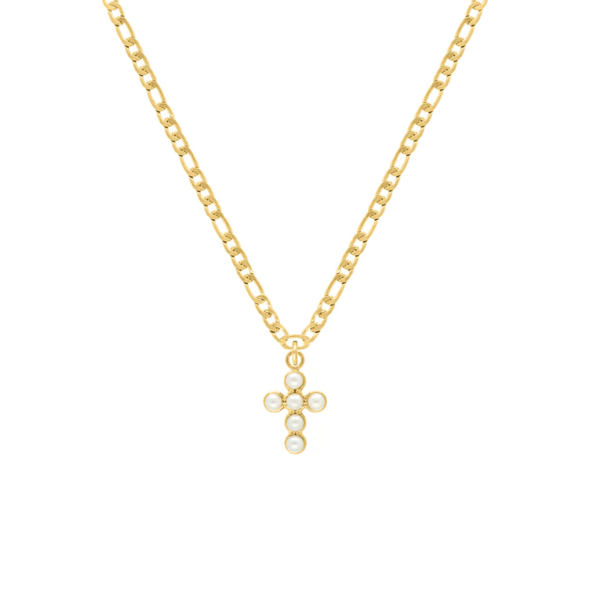 Gouden ketting met kruisje en parels