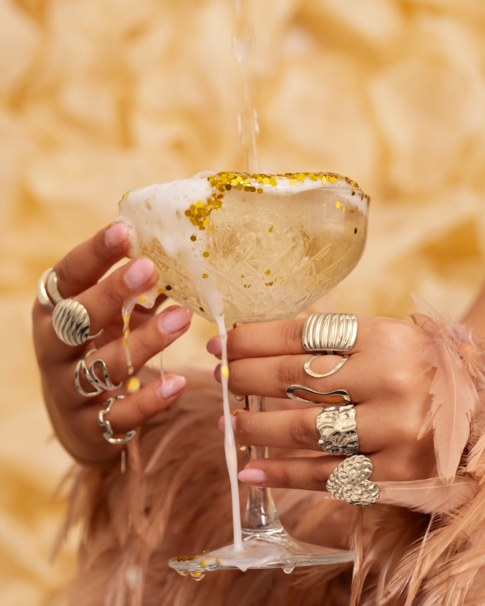 zilveren ringen met champagne