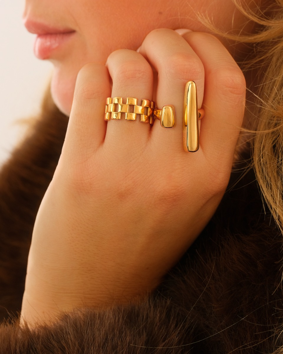 Statement ring schakels goudkleurig