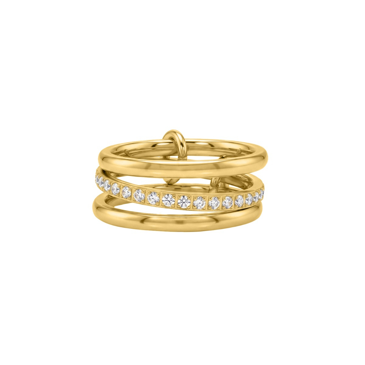 Driedubbele ring met steentjes goudkleurig
