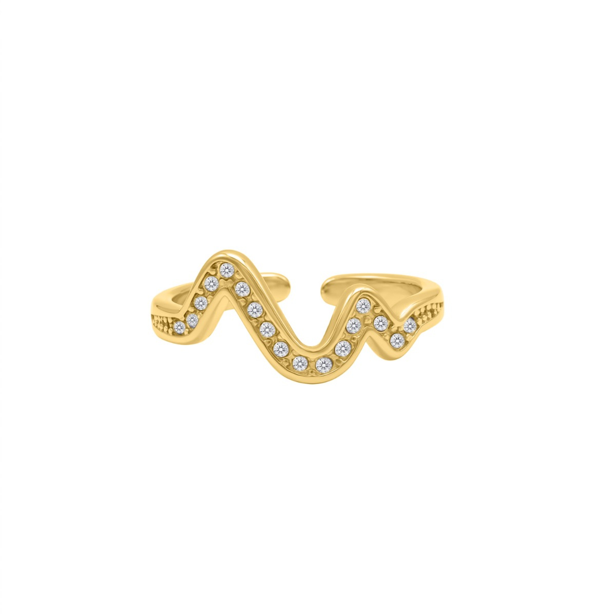 Wave ring met steentjes goudkleurig