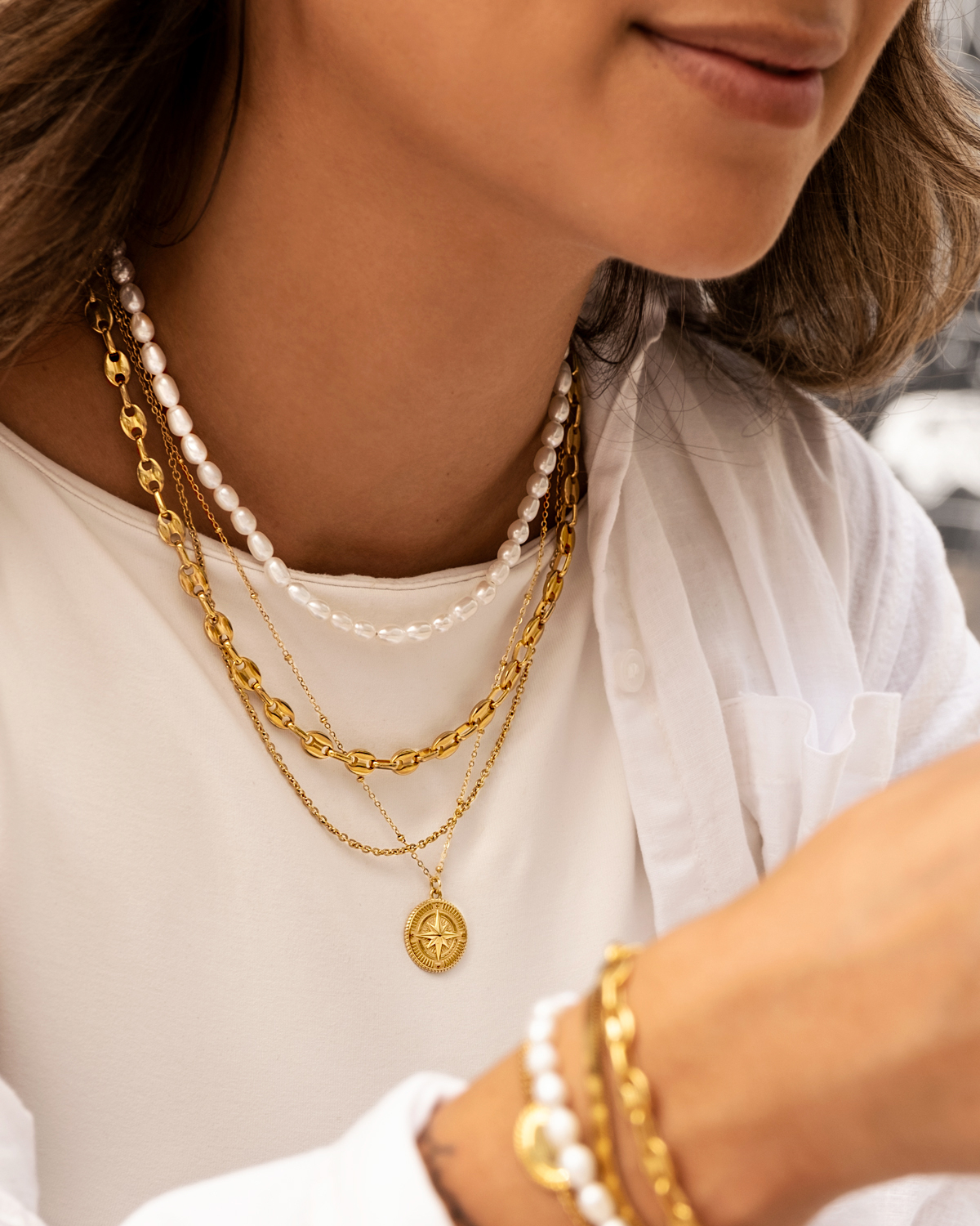 Gouden kettingen mix met parels
