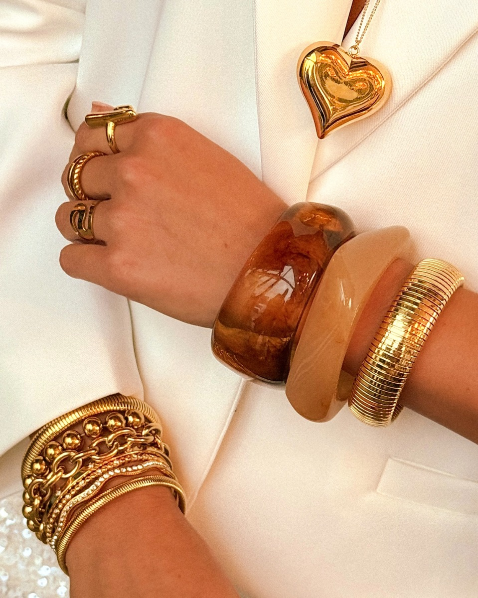 gouden chain armbanden met bangles gecombineerd