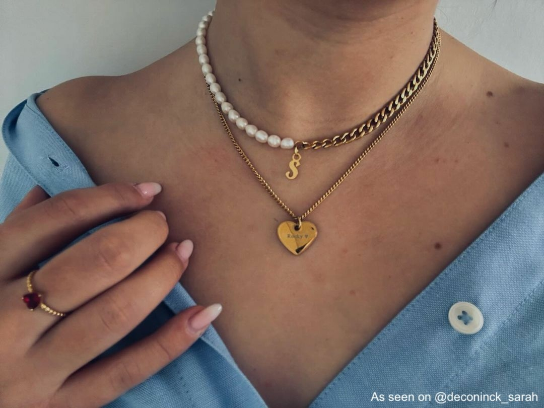 Initial ketting chain & pearl kleur goud