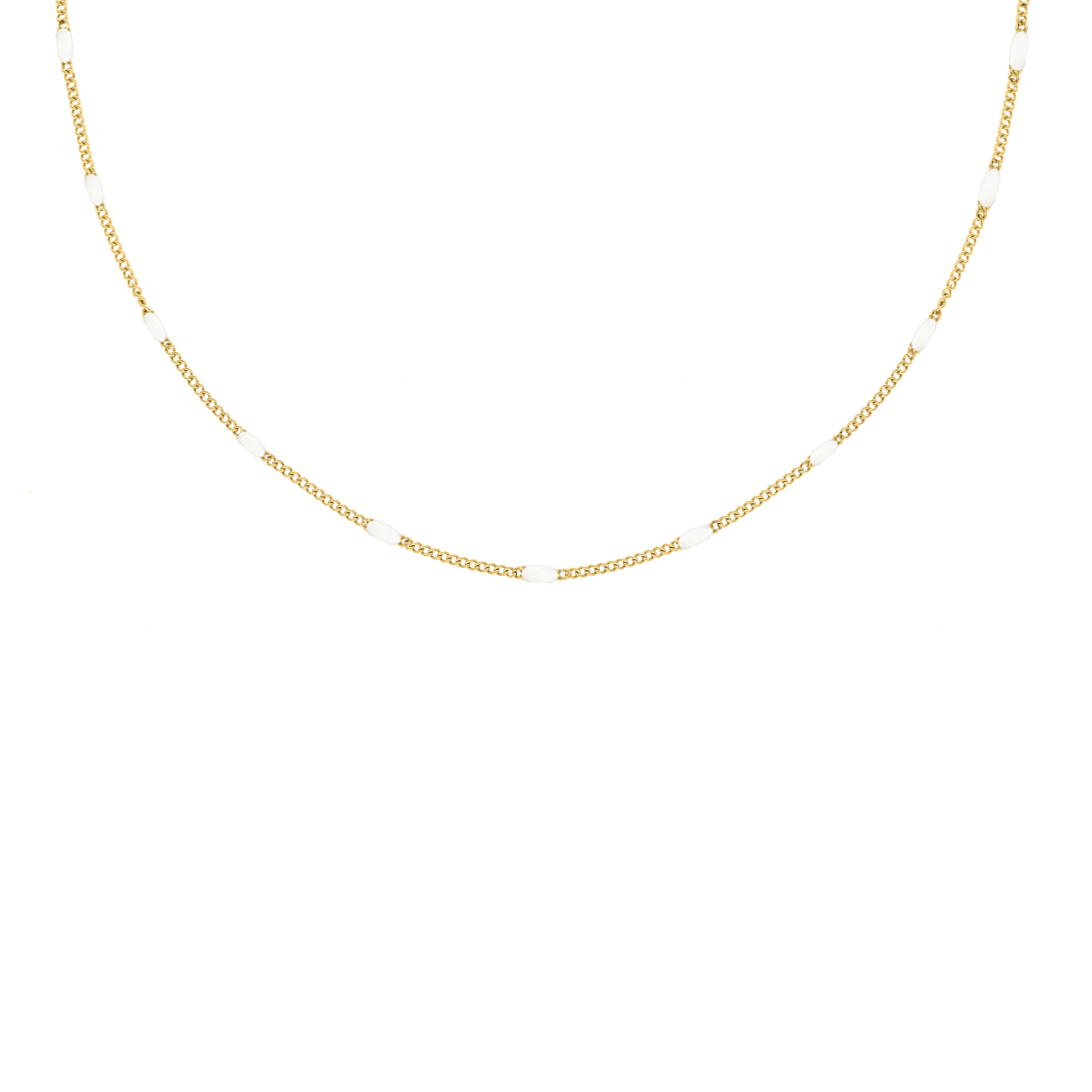 Gouden ketting met witte bolletjes