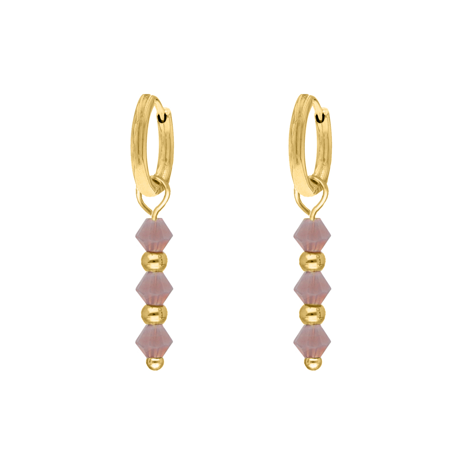Oorbellen lila beads goldplated