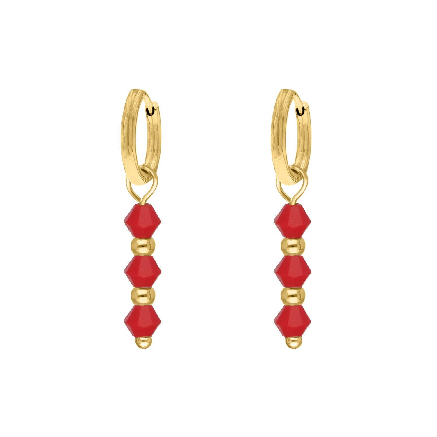 Oorbellen red beads goldplated