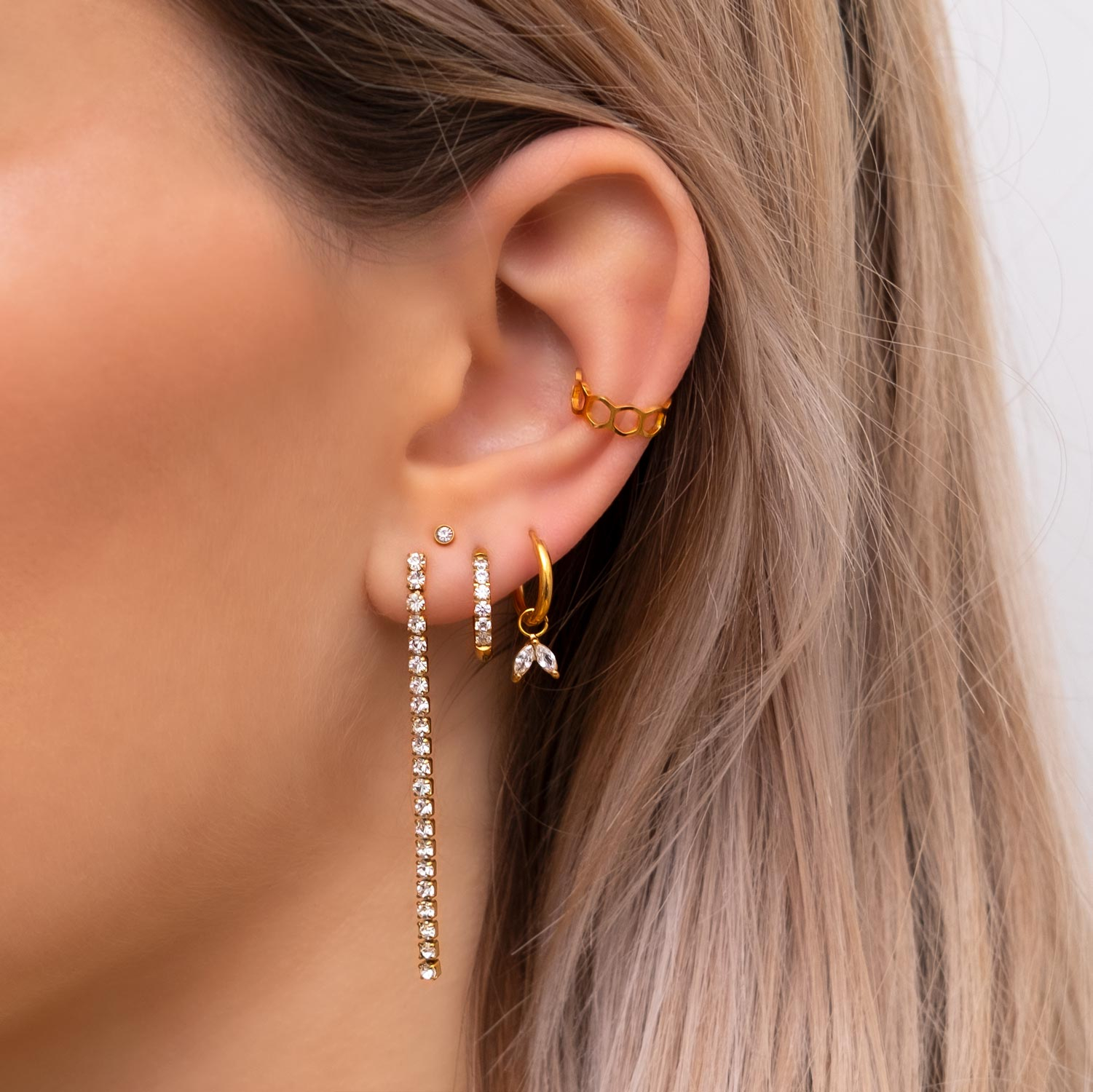 oorbellen goud met ear cuffs