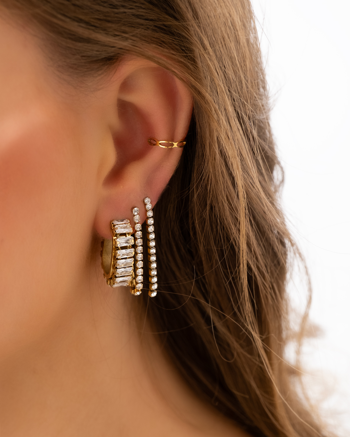 Ketting oorbellen met tennis steentjes