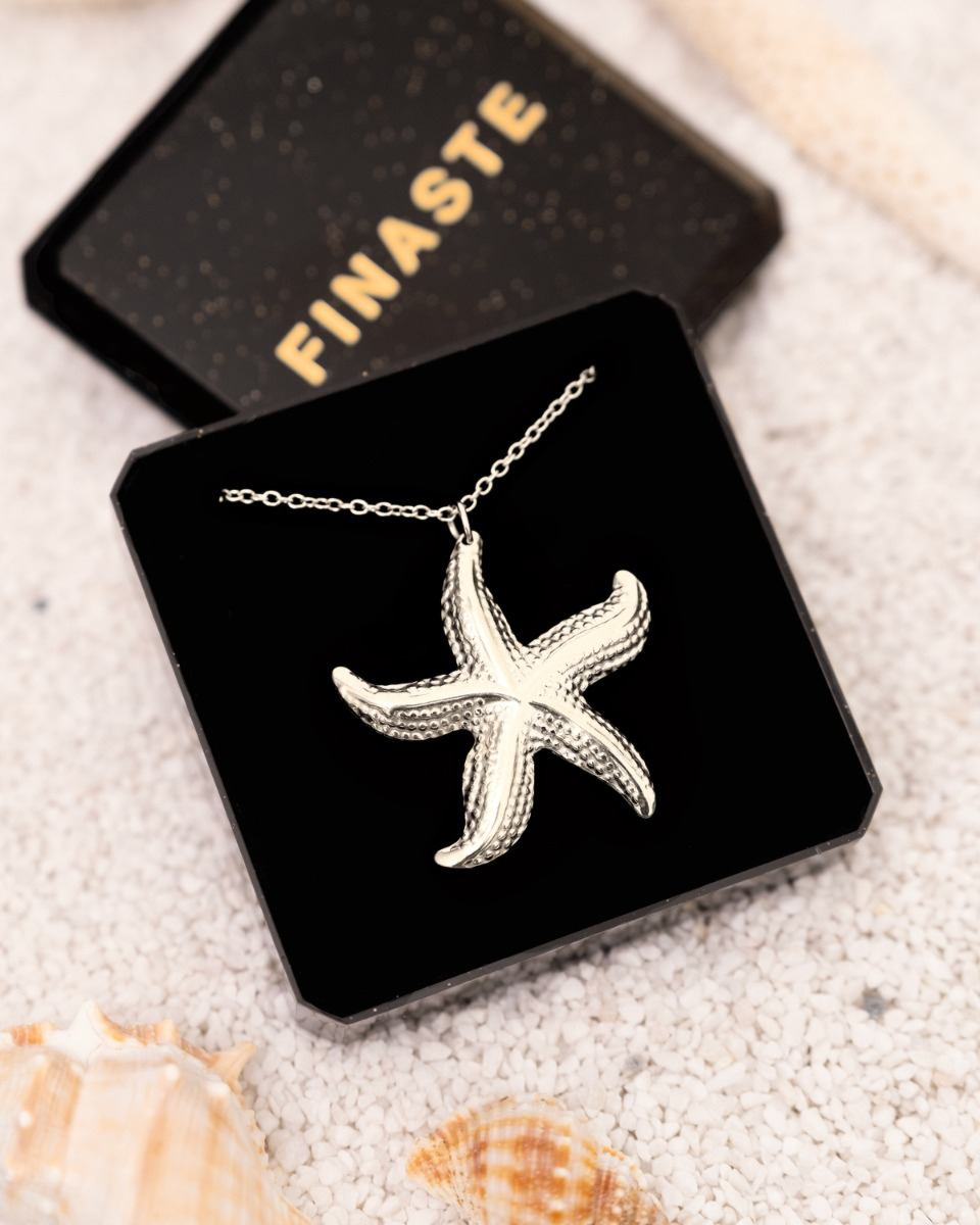 Zeester ketting zilver in sieradendoosje