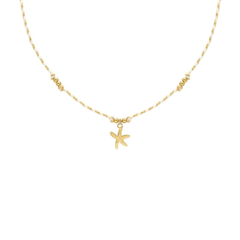 Beige touw ketting zeester goudkleurig