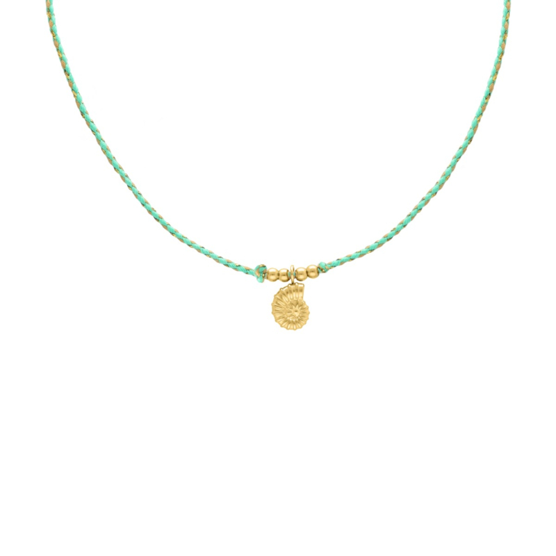 Groene ketting met schelp bedel goudkleurig