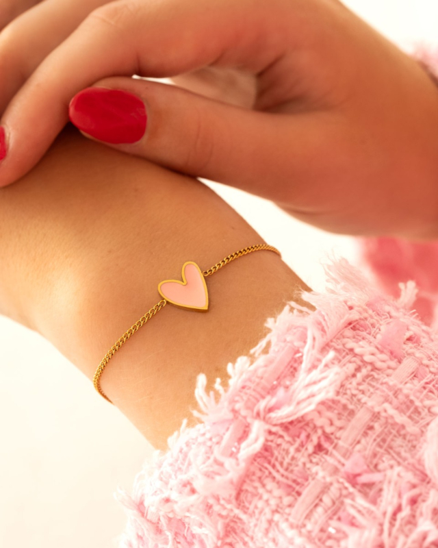 Love heart armbandje roze goud
