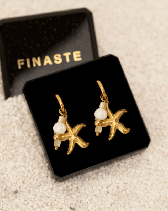 Gouden oorringetjes met zeester en parels