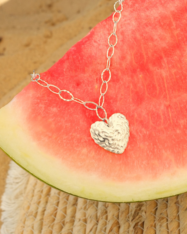 Zilveren hartjes ketting met schakels