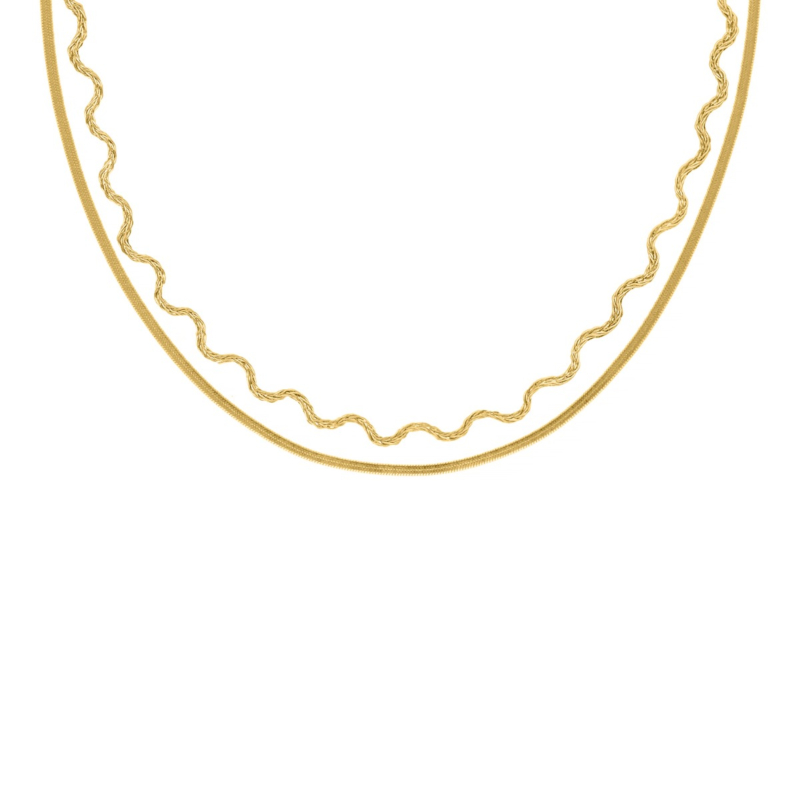 Wave & chain ketting goudkleurig
