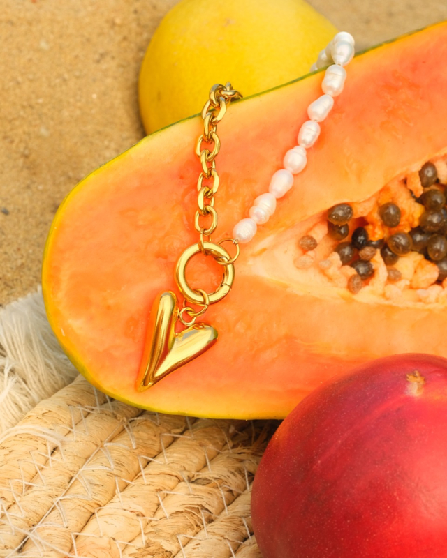 Gouden hartjes parel ketting