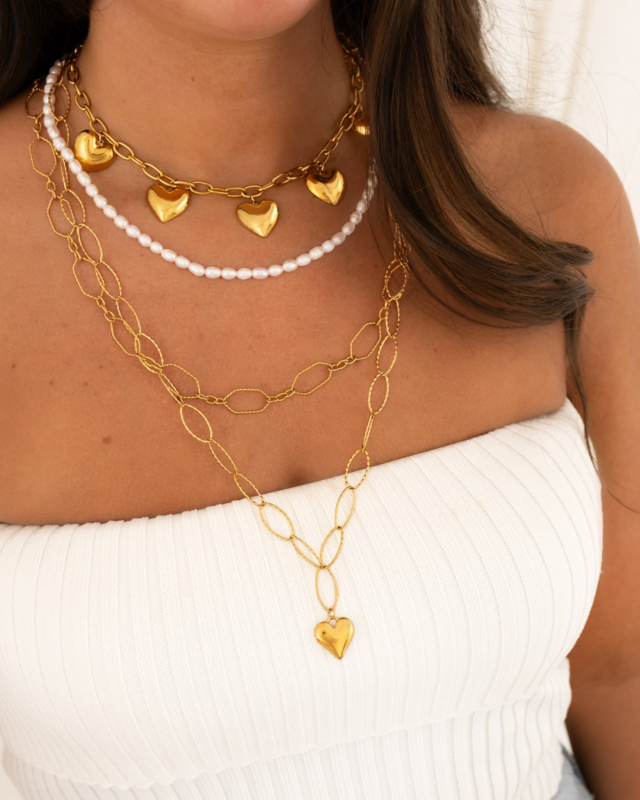 Necklaceparty hartjes goud