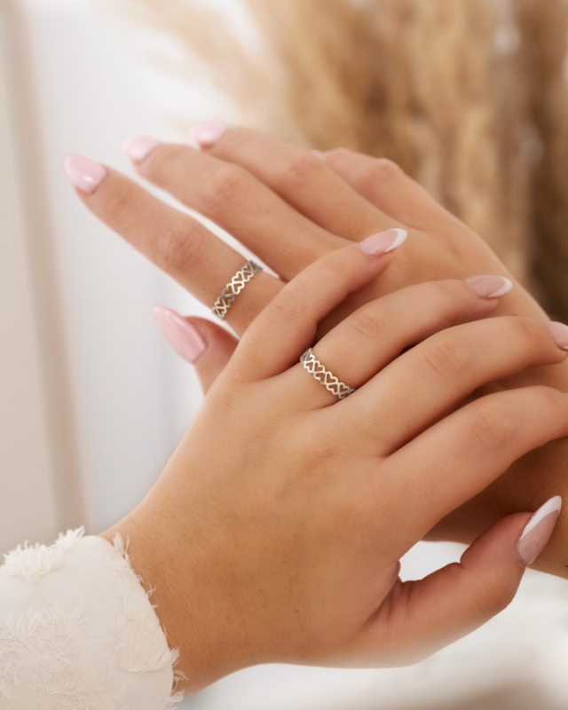 Zilveren ringen set met hartjes