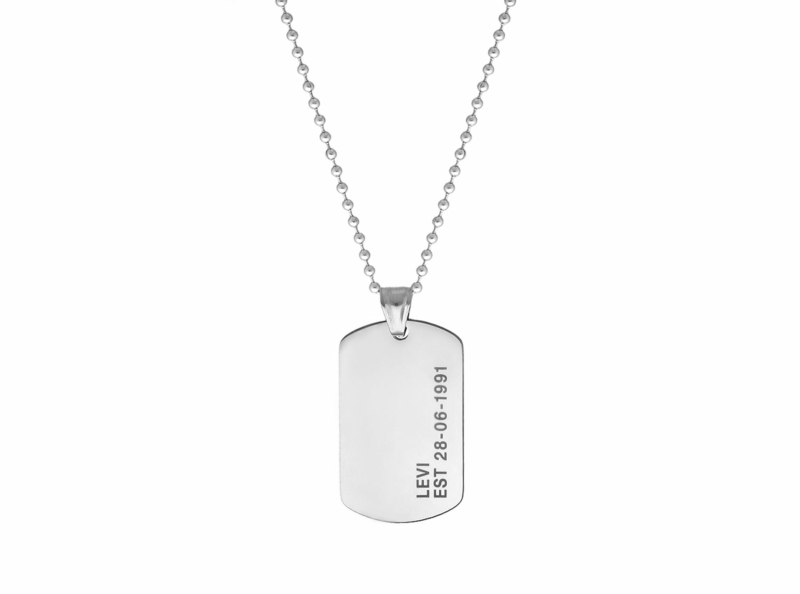 Dog tag ketting met naam en datum