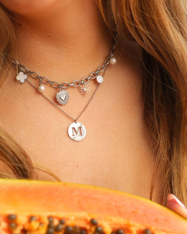 zilveren necklace layer