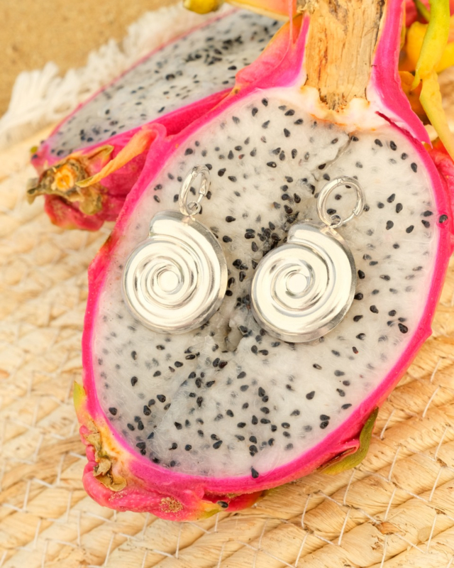 zilveren schelp oorbellen op stuk fruit