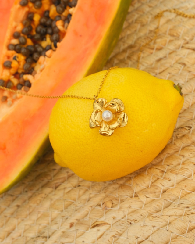 gouden bloemetjes ketting op citroen