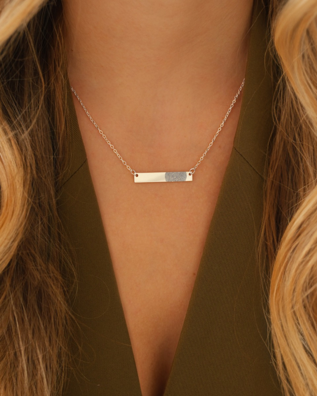 zilveren bar ketting met vingerafdruk