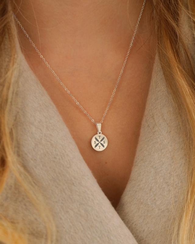 zilveren ketting 4 initialen met granen