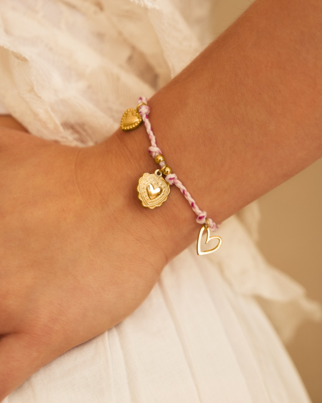 Roze hartjes armband touw
