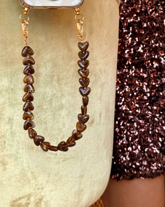 Bruin telefoonkoord met hartjes