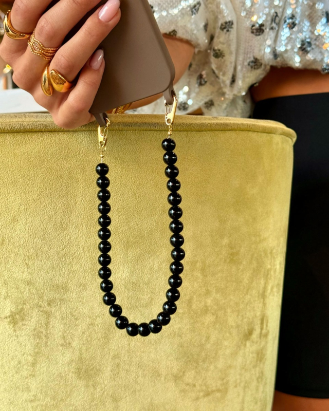 Telefoonkoord met zwarte kralen