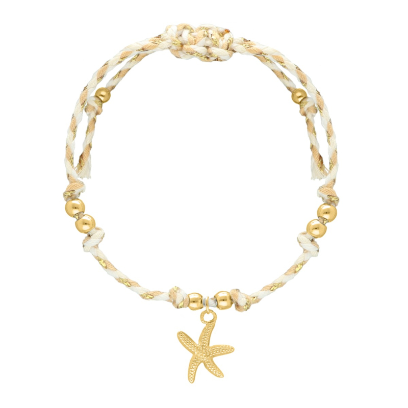 Beige touw armbandje zeester goudkleurig