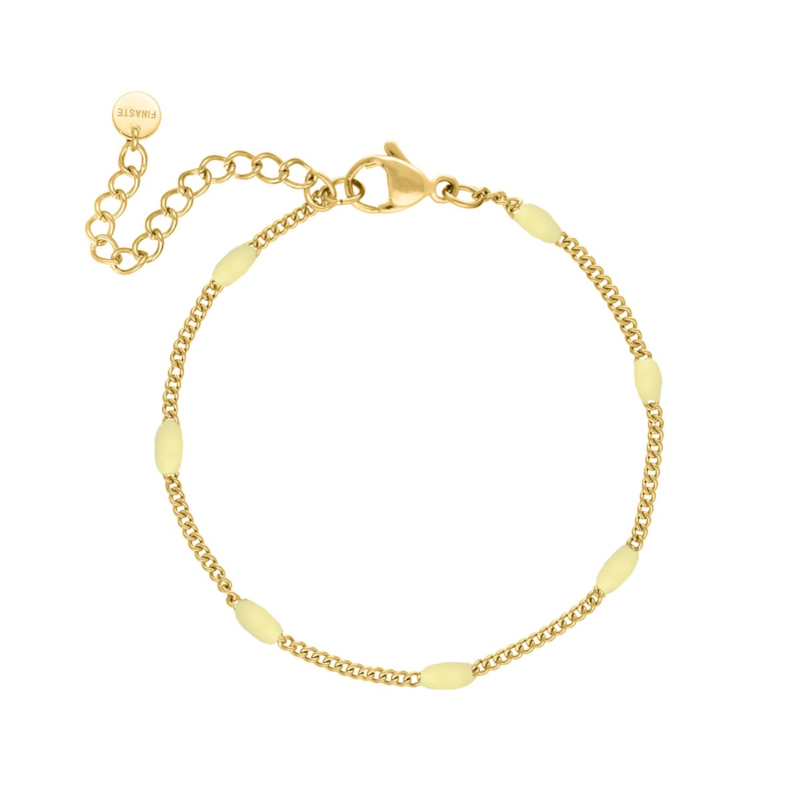 Armband met gele bolletjes goudkleurig