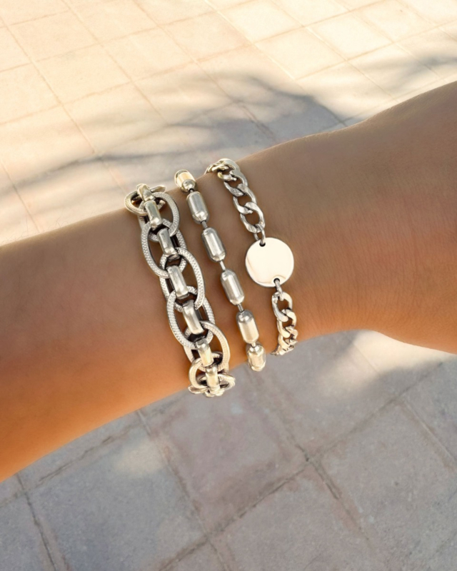 Zilveren armparty met chunky armbanden
